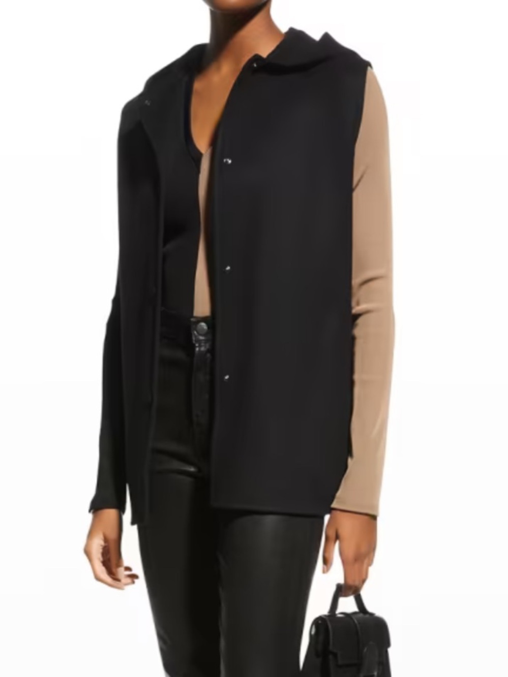 Theory Black Sleeveless Hooded Snap-Front Vest